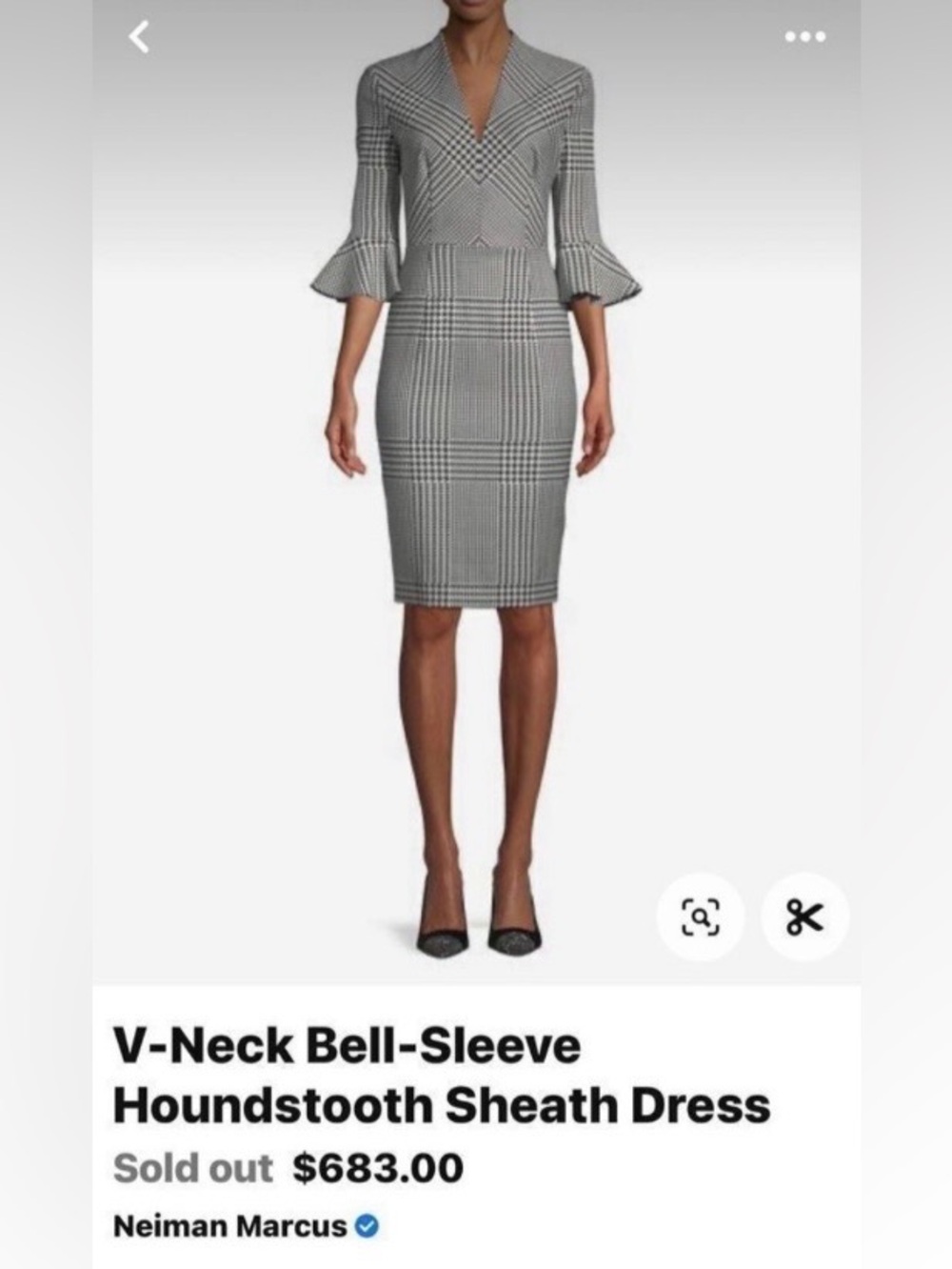 Escada V-Neck Bell-Sleeve Houndstooth Sheath Dress - Picture 11 of 11